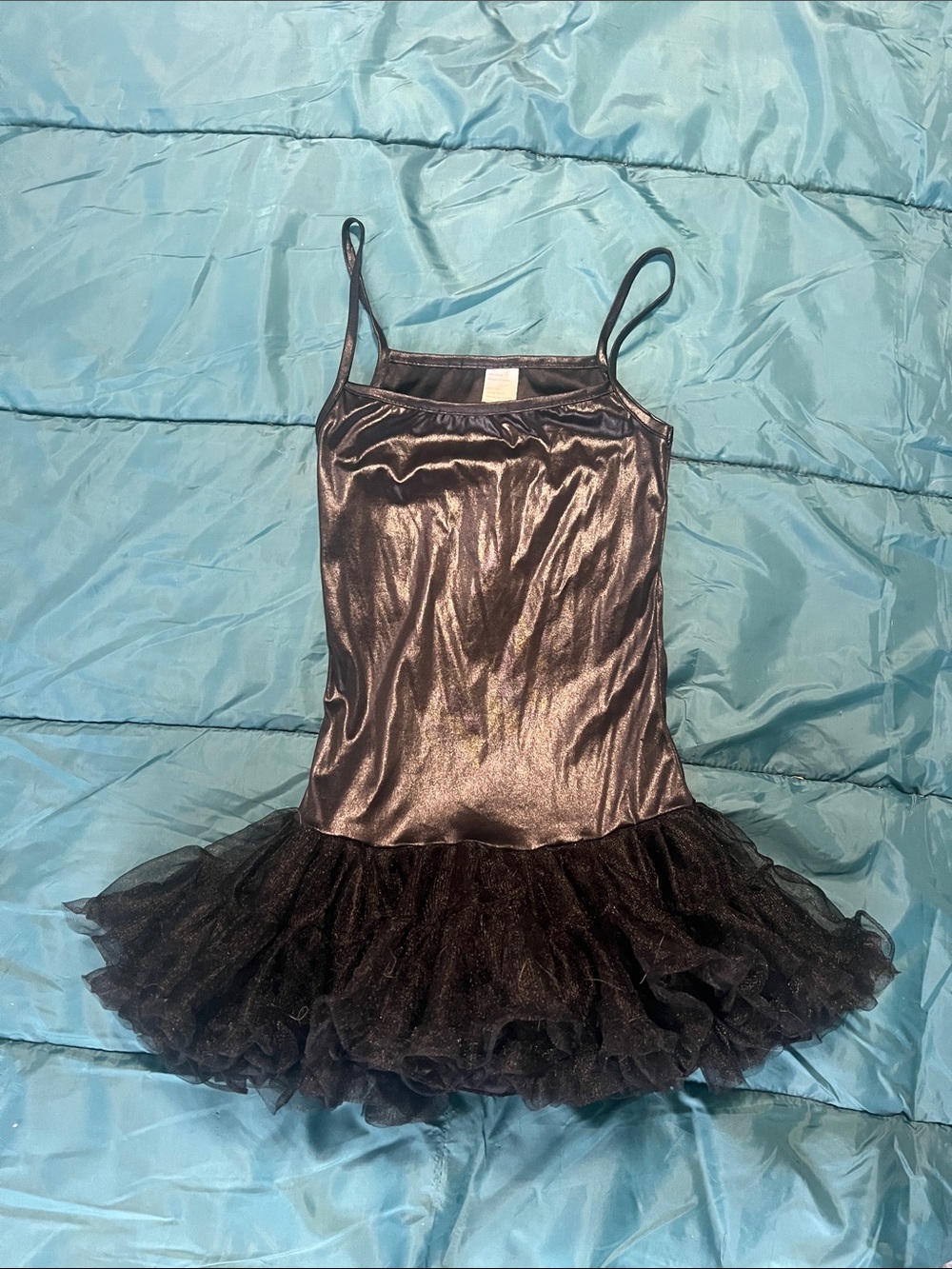 Shiny Black Ballet Dress with Tulle Skirt